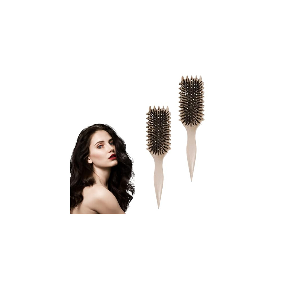 2 Pack Curl Defining Brush for Curly Hair, Boar Bristle Hair Brush for Wet and Dry Use, Gentle Detangling Design