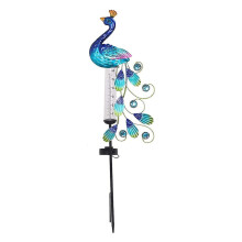 Solar Rain Gauge with Light Sensor, Waterproof Metal Peacock Garden Stake for Outdoor Yard Decor