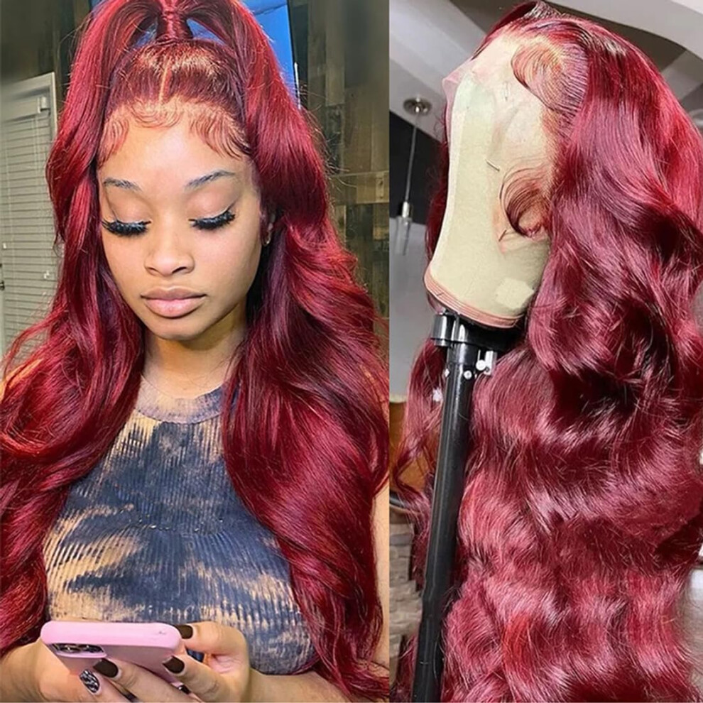Unisex Brown 24 Inch Highlight Body Wave Human Hair Wig Glueless Lace Front Brazilian Remy For Women