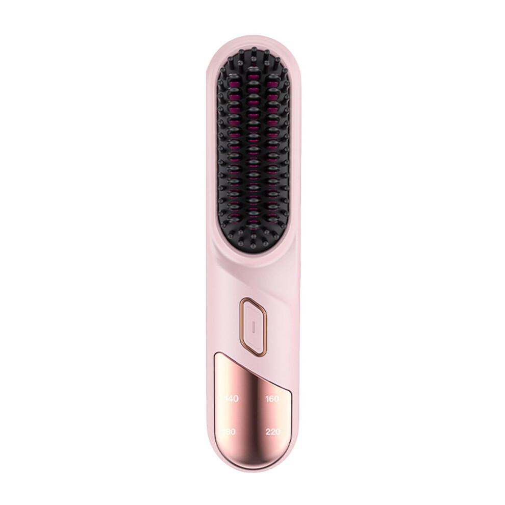 Pink Ionic Hair Straightener Brush Usb Rechargeable Fast Heating Cordless Comb With 4 Temperature Settings