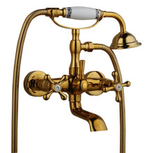 Gold Bathroom Shower Faucet Set with Dual Knobs Mixer Tap Wall Mounted 360 Swivel Tub Spout Black Gold