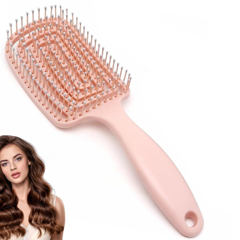 Pink Curved Vented Detangling Hair Brush For Wet And Dry Hair, Fast Blow Drying And Gentle Knot Removal