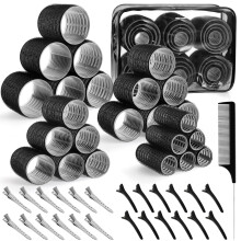 Self Grip Hair Rollers Set with Clips, 50 Pcs Jumbo and Small Curlers for Long and Short Hair, 4 Sizes