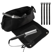 Hair Styling Tool Travel Bag with Heat Resistant Silicone Mat and Cable Ties, PU Leather Organizer for Flat and Curling Iron