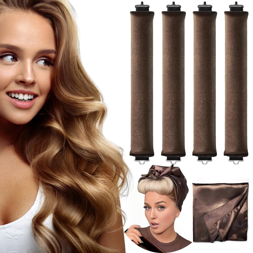 Brown Heatless Hair Curler Headband For Overnight Curls, No Heat Velvet Jumbo Flexi Rods For All Hair Types 5Pcs