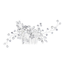 Silver Crystal Bridal Hair Comb for Bride, Handmade Floral Wedding Hair Accessory with Rhinestones and Pearls