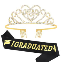 Graduation Sash and Tiara Set for Women 2024, Gold I Graduated Sash with Sparkling Rhinestone Crown, Graduation Gift
