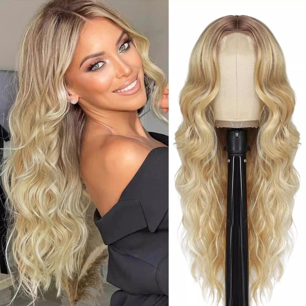 Unisex Brown Long Wavy Lace Front Wig For Women With Realistic Hairline And Heatresistant Fiber