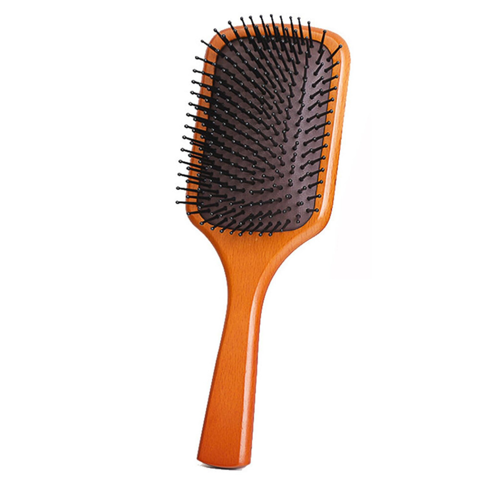 Bamboo Hair Brush with Wooden Paddle for Gentle Scalp Massage and Cushioned Detangling