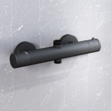 Nes Home Round Matte Black Thermostatic Shower Bar Valve Double Outlet