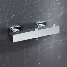 Nes Home Square Chrome Thermostatic Shower Bar Valve Double Outlet Wall Mounted