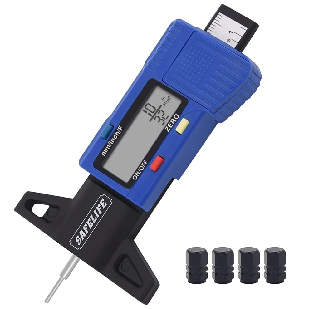 Digital Tire Tread Depth Gauge With 3 Modes, Large Lcd, Zero Calibration For Cars, Trucks, Motorcycles, Blue 9164114213679