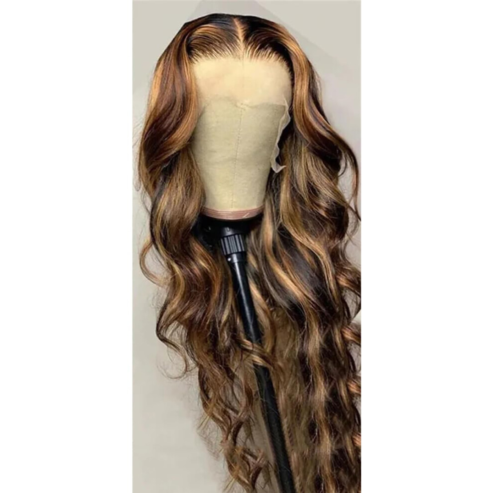 34 Inch 13x6 Brazilian Body Wave Lace Front Wig Highlight Color 150% Density Natural Hairline
