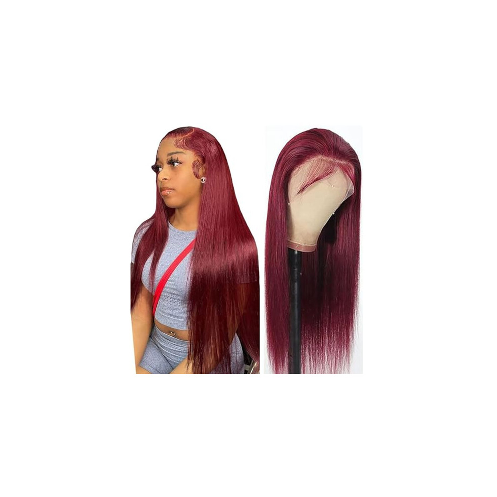 Unisex Red 99J Burgundy Lace Front Wig Hd Transparent 13X4 Frontal 180% Density Virgin Human Hair