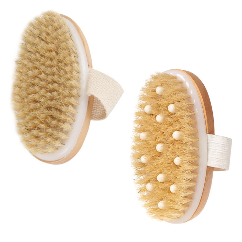 2Pcs Wooden Bath Brush with Boar Bristles Deep Clean Exfoliating Body Scrubber for Shower