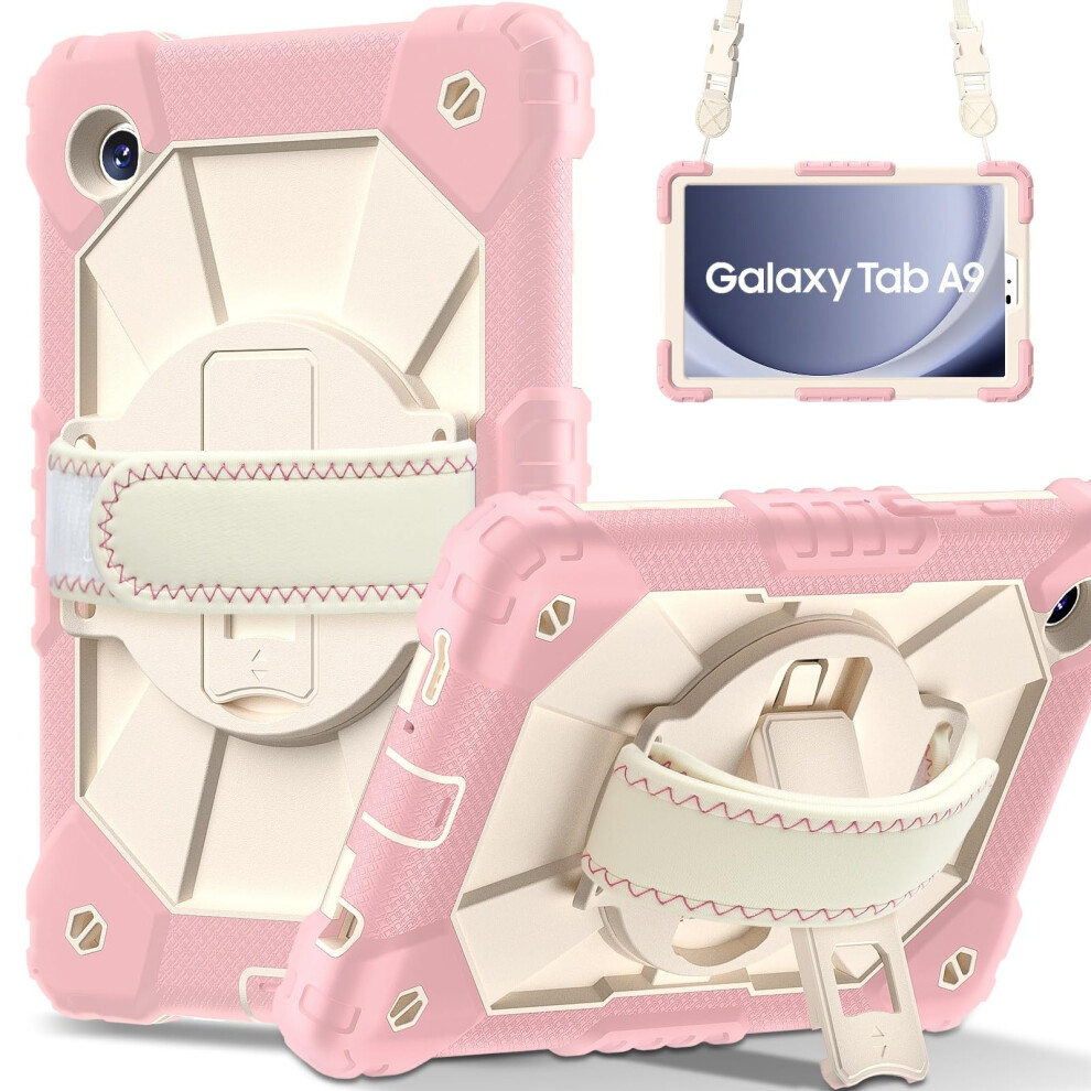 Case For Samsung Galaxy Tab A9 8.7 Inch With 360 Rotatable Kickstand Rugged Fullbody Protection Pink Beige Pink,Cream 9365369391895