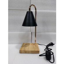 Wax Melt Warmer Aromatherapy Table Lamp with Flameless Halogen Candle Heating Black Iron Wood