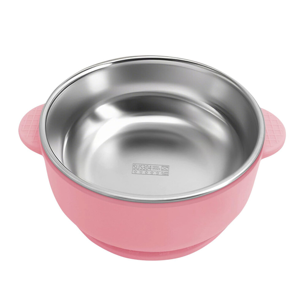 Baby Suction Bowl Stainless Steel Spillproof Rim Strong Suction Base Toddler Self Feeding 14X11.5x5.5cm Pink