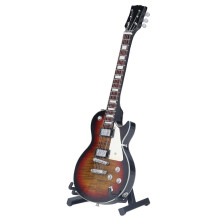 Home Decoration Miniature Electric Guitar Model Mini Replica Model Dollhouse Accessories Wood Material With Guitar Stand Hand Made Mini Instrument