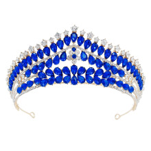 Bridal Crystal Tiara for Wedding with Blue Rhinestones, Elegant Queen Crown for Prom and Pageant