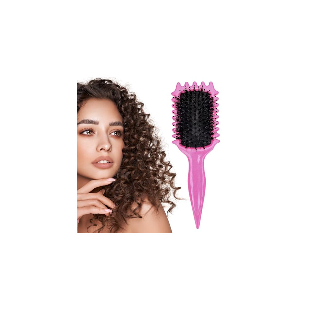 Pink Curl Defining Brush For Curly Hair With Heat Resistant Teeth And Frizz Control Design,