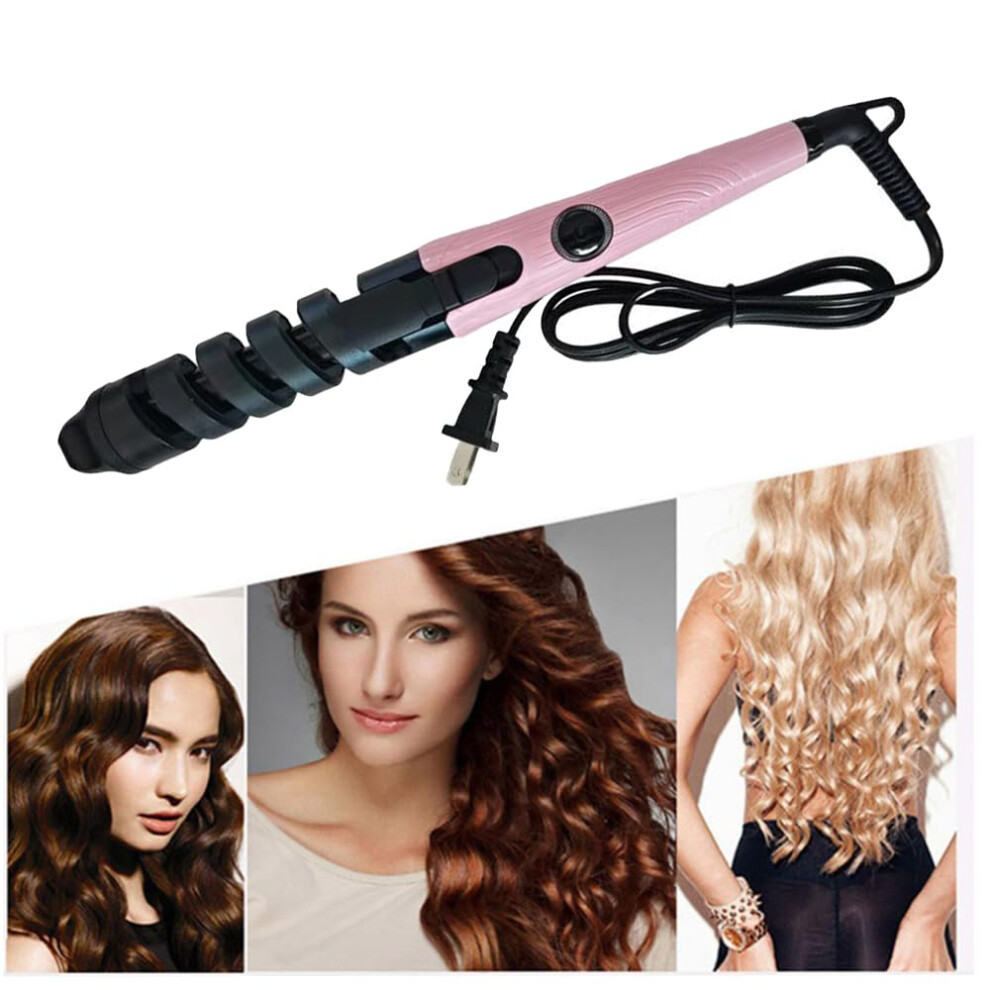 Pink Automatic Curling Iron With Ceramic Lowfriction Teeth, Negative Ion Frizz Control, Hot Rechargeable Wand For Fast Styling