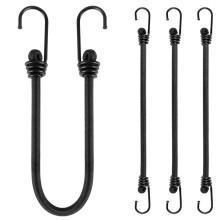 12 Inch Heavy Duty Bungee Cord with Hooks, Black Outdoor Straps for Camping, Cargo, Trucks and Boats (4 Pack)