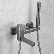 Wall Mounted Black Bath Shower Mixer Tap with 90 Rotating Head and Hose Set for Bathroom