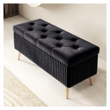 Velvet Storage Ottoman Bench with Tufted Upholstery and Soft Close Lid for Bedroom, Entryway, Living Room, Black 60cm