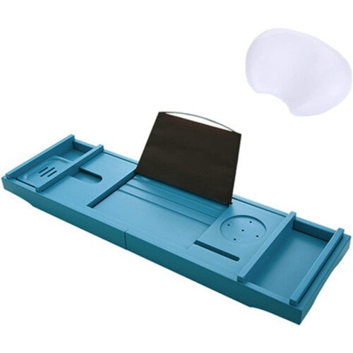 Bathtub Caddy Tray with Adjustable Blue Rack for Soaking, Hotel and Home Use 2