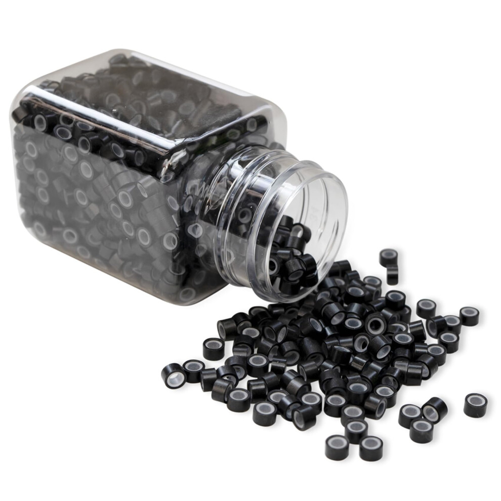 Unisex Black Micro Link Hair Extension Beads 5Mm Silicone Lined Rings 1000Pcs Professional Quality