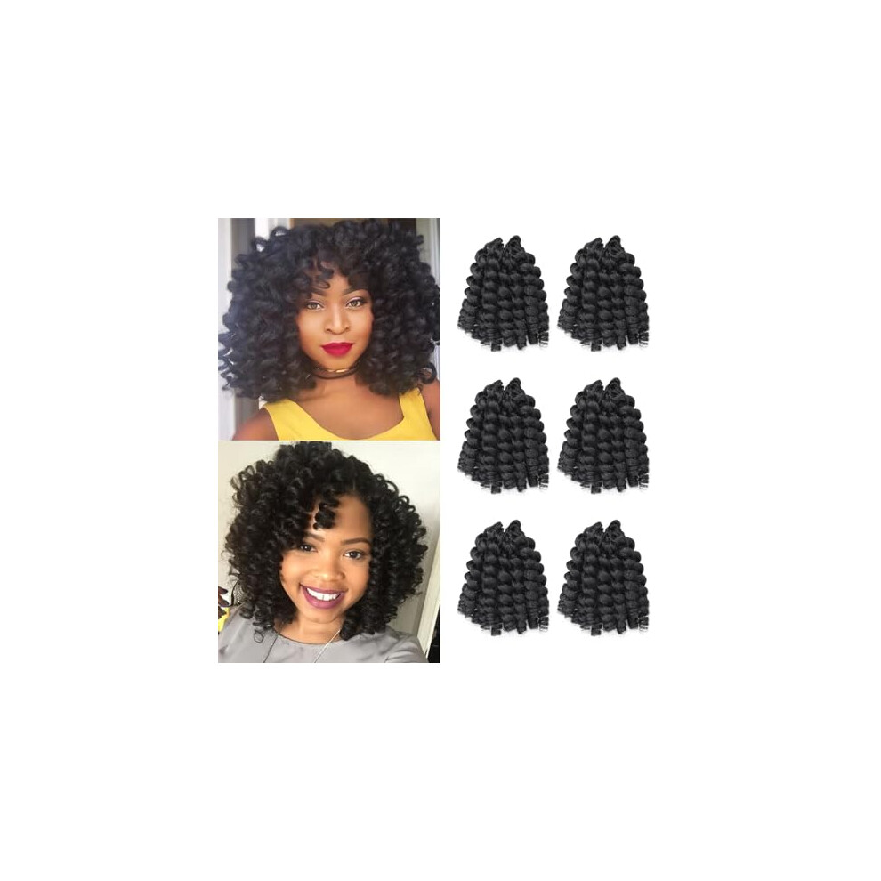 Unisex Black Crochet Braiding Hair Prelooped Jamaican Bounce Curly Extensions For Women 12 Inch 6 Packs