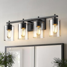 Bathroom Vanity Light, Modern Black 4Light Fixture with Clear Glass Shades for Over Mirror