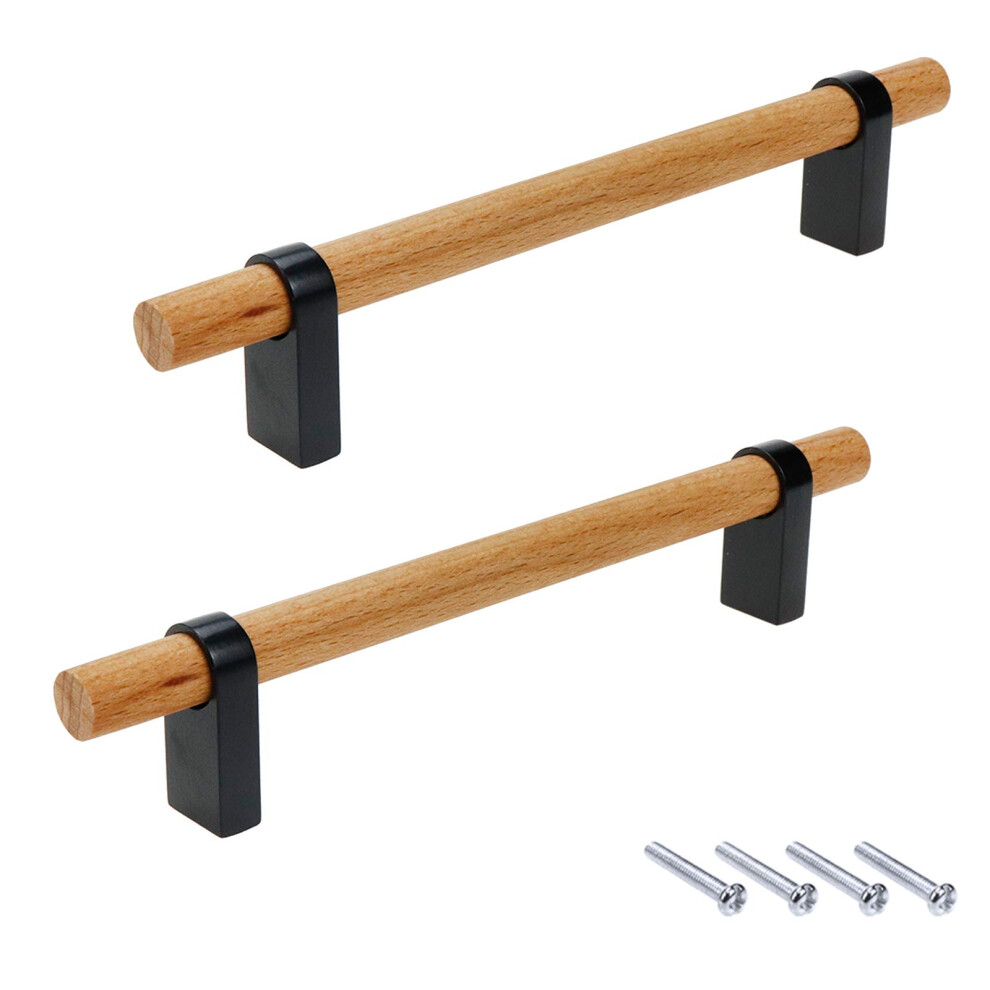 Drawer Pulls Black Wood And Metal 5.04 Inch Cabinet Handles For Kitchen Wardrobe Dresser, 2 Pack 9164114216885