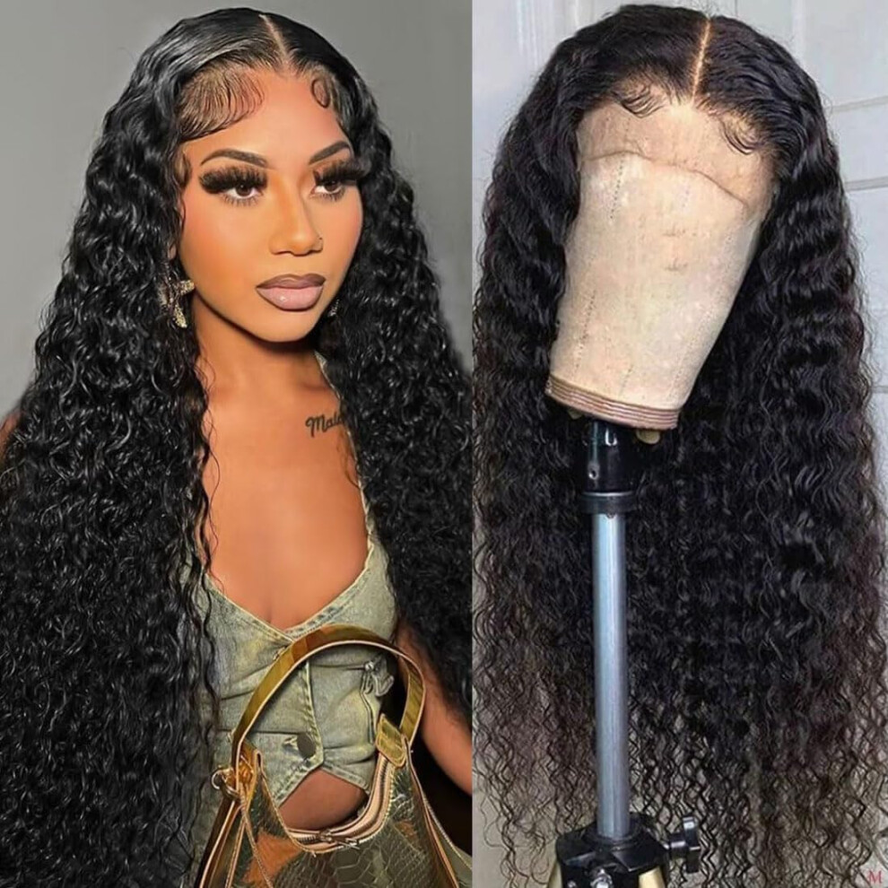 Unisex Water Wave Lace Front Wig 13X4 Hd Transparent Brazilian Virgin Hair Pre Plucked With Baby Hair 20Inch