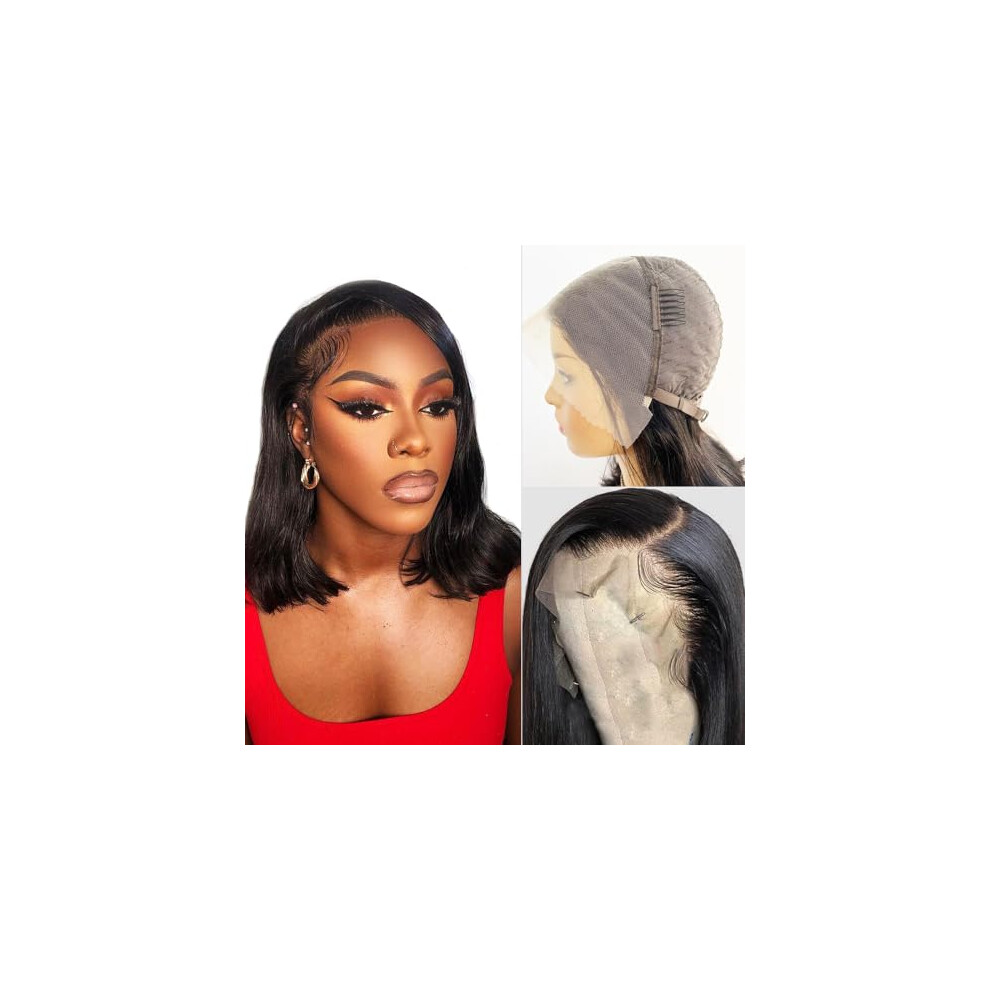 Unisex Transparent Lace Human Hair Bob Wig For Women, Preplucked Natural Hairline, 13X4 Lace Front