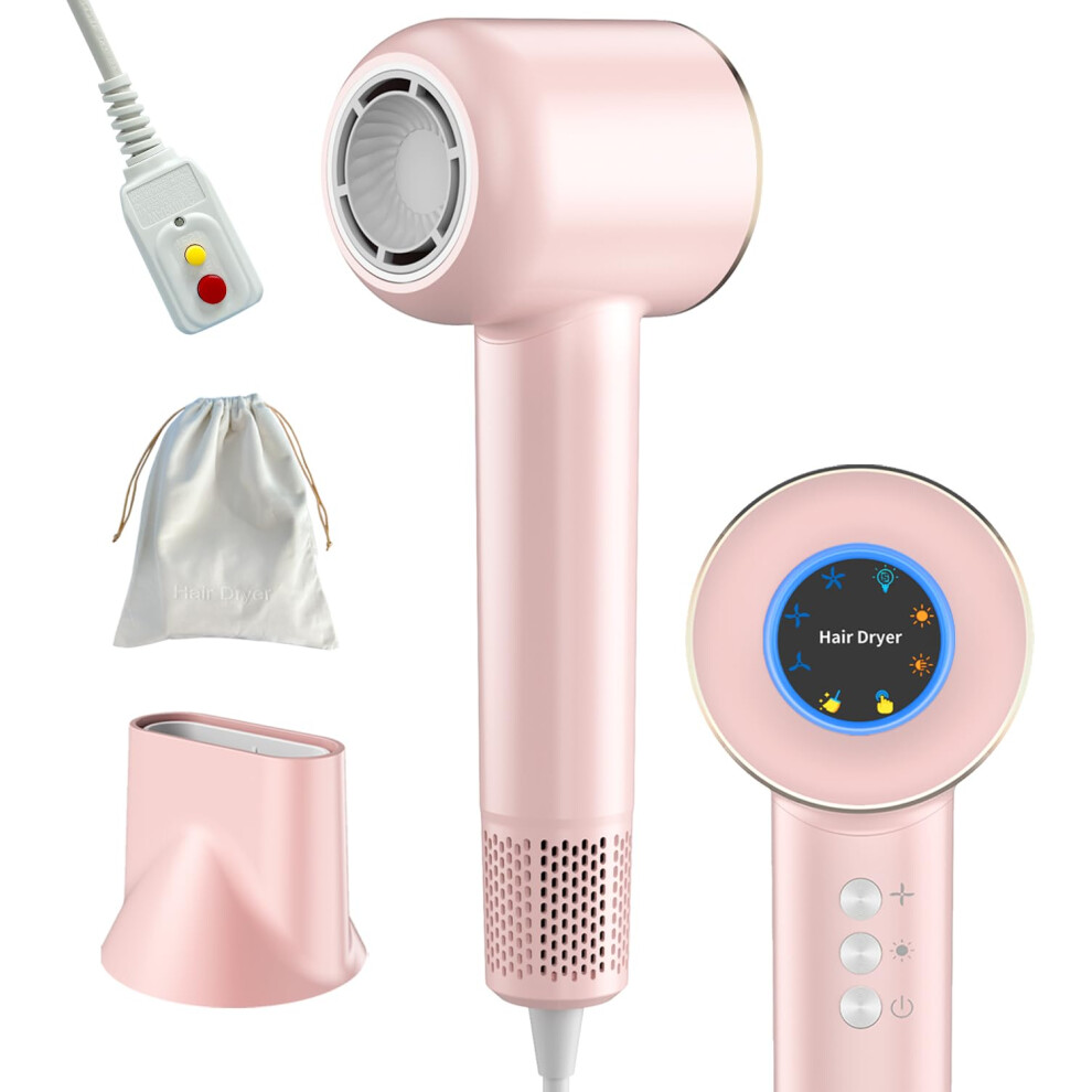 Speed Hair Dryer 110000 RPM Negative Ionic UltraFast Drying Low Noise with Magnetic Nozzle Pink