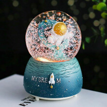 Astronaut Christmas Snow Globe Music Box with Colorful Lights and Snowflake Effect for Holiday Decor