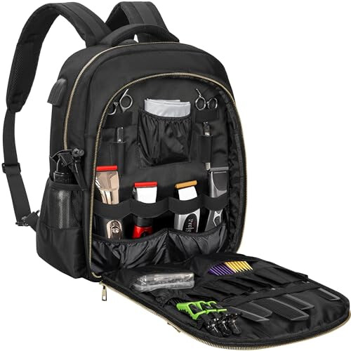Professional Barber Backpack with Laptop Compartment, Waterproof Tool Bag with USB Charging Port