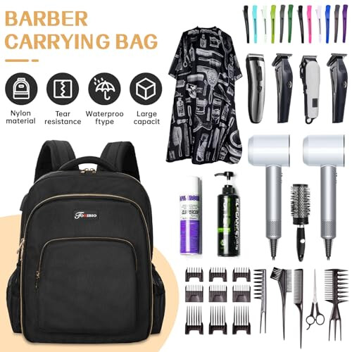 Professional Barber Backpack with Laptop Compartment, Waterproof Tool Bag with USB Charging Port 1