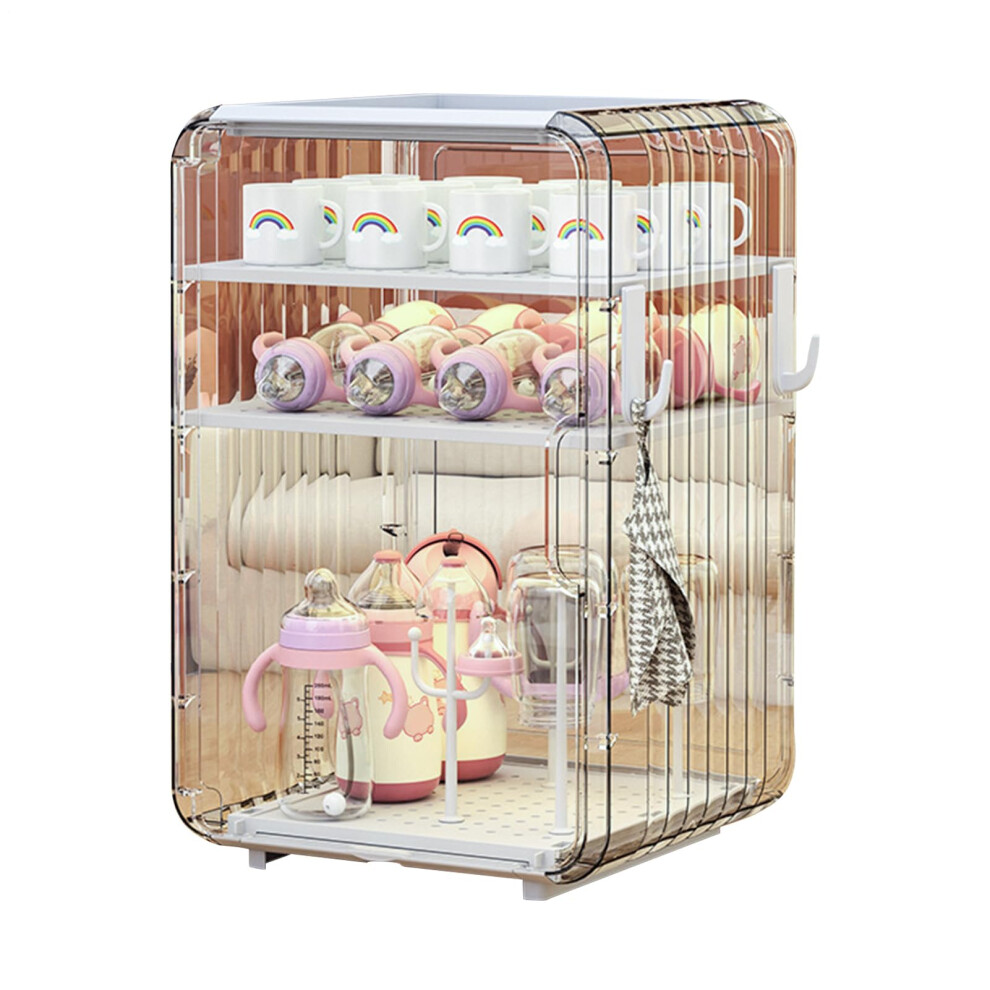 Baby Bottle Drying Rack with Cover, MultiLayer Organizer Box with Drain Tray for Feeding Items