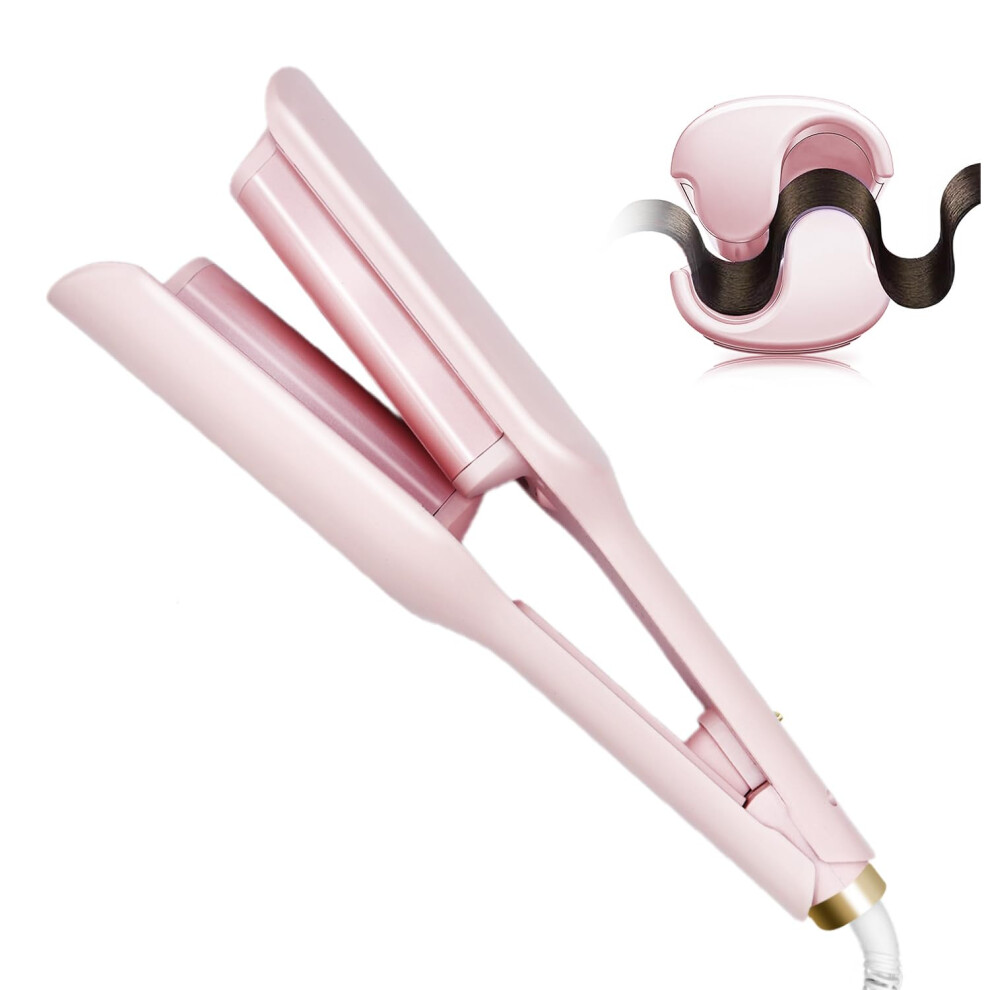 Pink 2 Barrel Curling Iron Hair Waver Rapid Heating Wand With 5 Temp Settings And Antiscald Tip