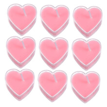 9pcs Heart Shaped Scented Tea Light Candles Pink Rose Smokeless Glow for Wedding Party Decor