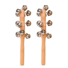 Solid Wood Material Jingle Bells Stick Shaker, Ergonomically Designed Handle Musical Instrument for Toddlers, Encourages Rhythm Sense