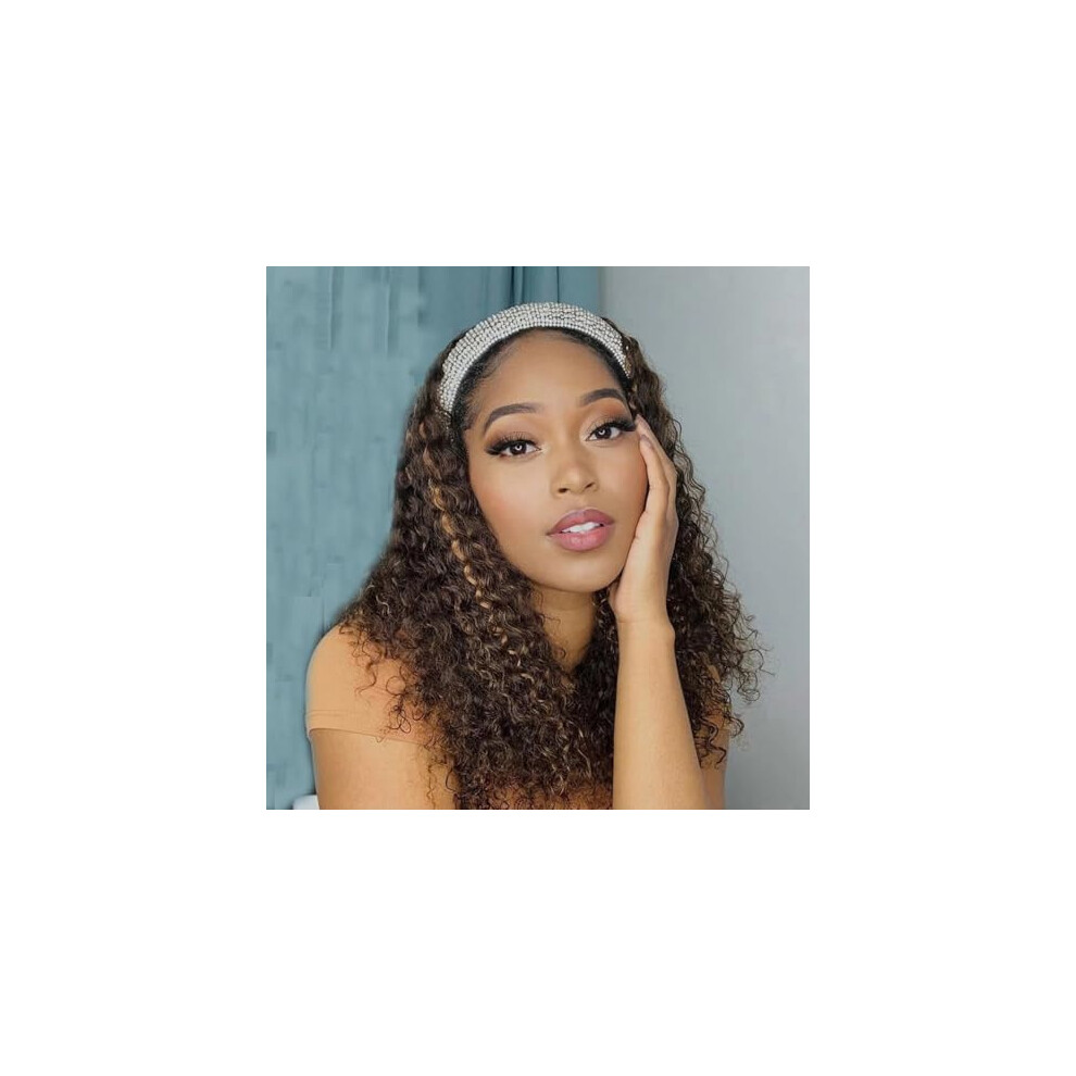 Unisex Headband Wig 150% Density Brazilian Human Hair Ombre Curly Glueless Natural Hairline 12In #2/30