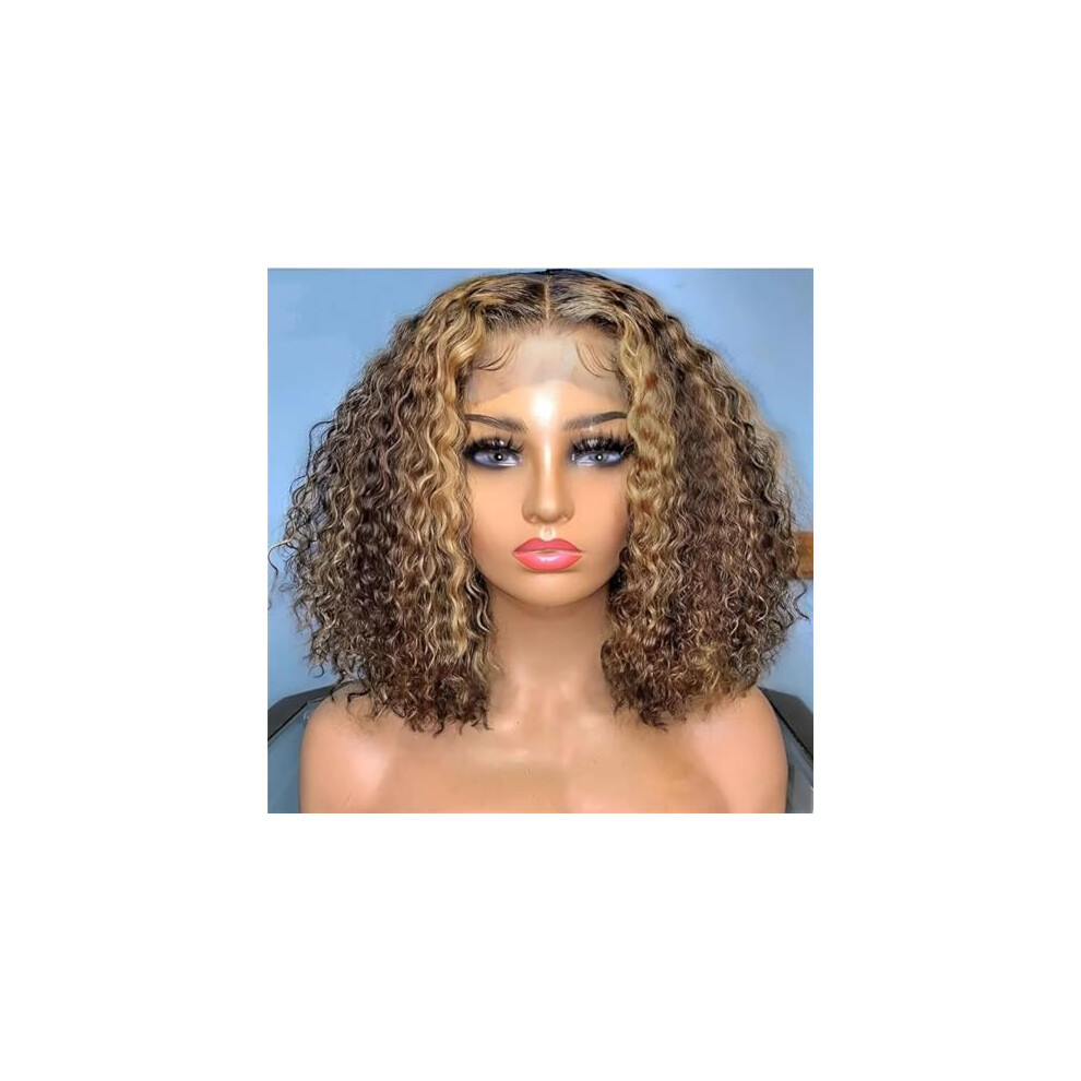 Unisex Black Human Hair Lace Front Wig Curly Bob Hd Glueless Pre Plucked Natural Hairline For Women