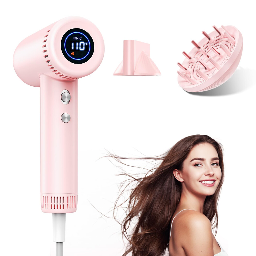 Professional Ionic Hair Dryer 160000 RPM  Speed Fast Drying Lightweight Travel Negative Ion Pale Pink