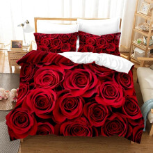 King Size Floral Duvet Cover Set Red Blossom Soft Breathable Microfiber with Pillow Shams