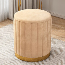 Velvet Ottoman Round Footstool with Golden Base and Plush Cushion for Living Room Decor