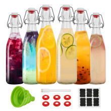 Glass Swing  Bottles 16oz with Airtight Caps for Home Brewing Kombucha Fermentation 6 Pack